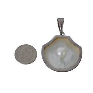 Mother of Pearl seashell pendant double sided Sterling Silver